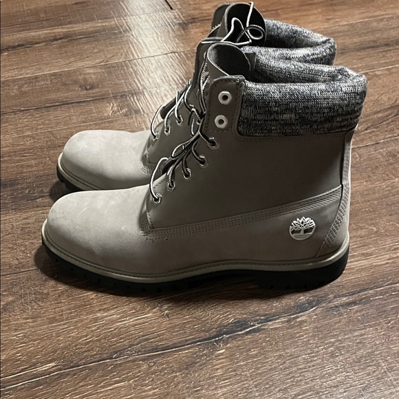Timberland Gray Nubuck Lace-Up Men’s Ankle Boots with Knit Collar - Picture 5 of 7
